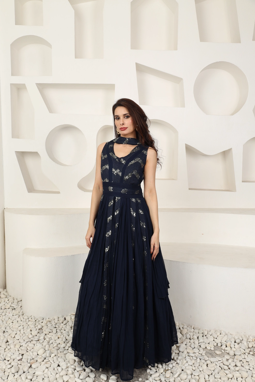 Midnight Sequin Anarkali Gown
