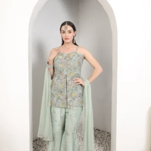 Mint Embroidered Sharara Set