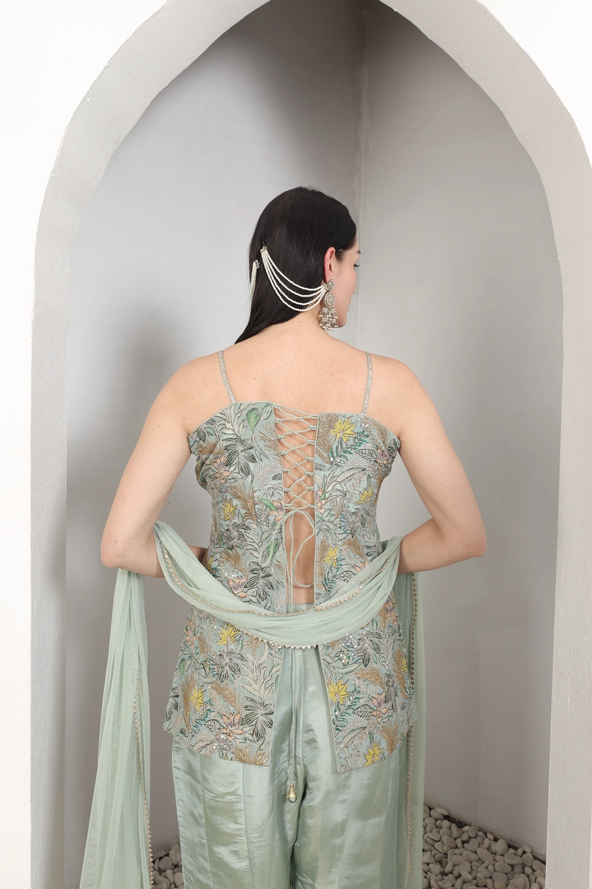 Mint Embroidered Sharara Set Alternate