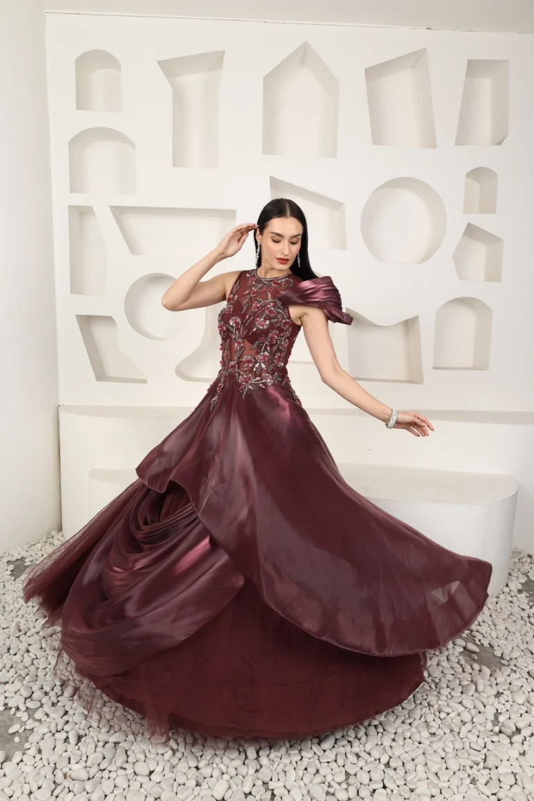 Burgundy Crystal Embroidered Ball Gown Alternate