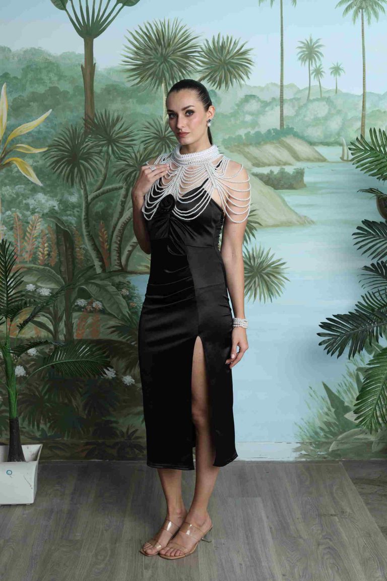 Ophelia Satin Pearl Midi Dress Alternate