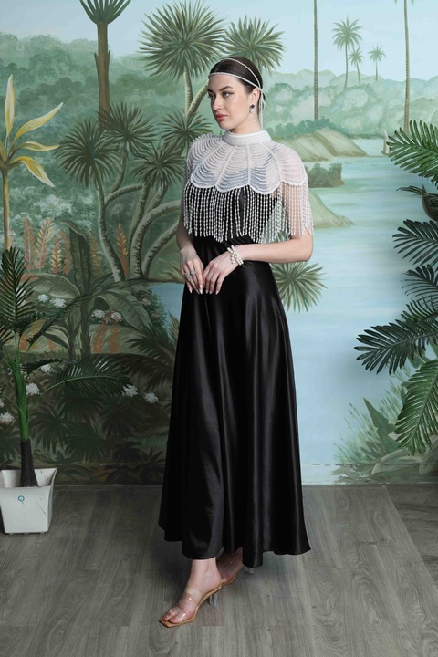 Maravelle Pearl Cape Dress