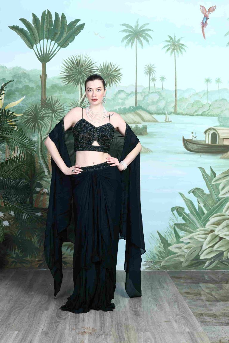 Noir Cascade Draped Lehenga Alternate