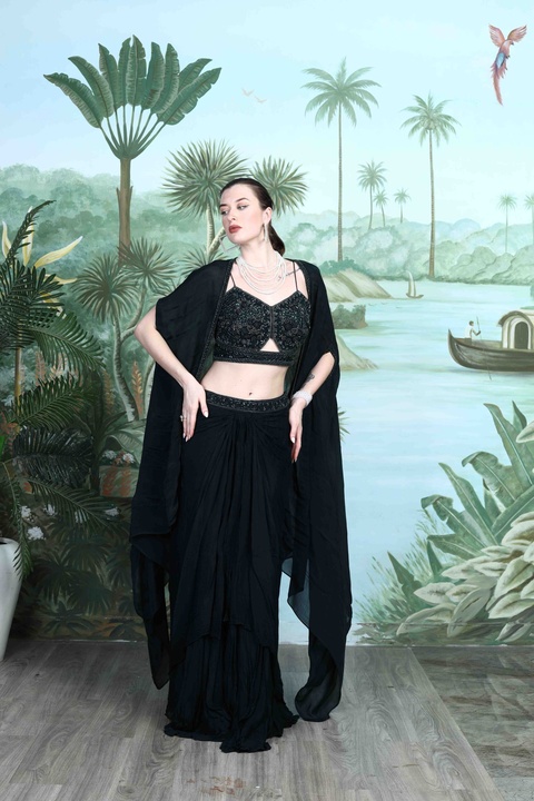 Noir Cascade Draped Lehenga