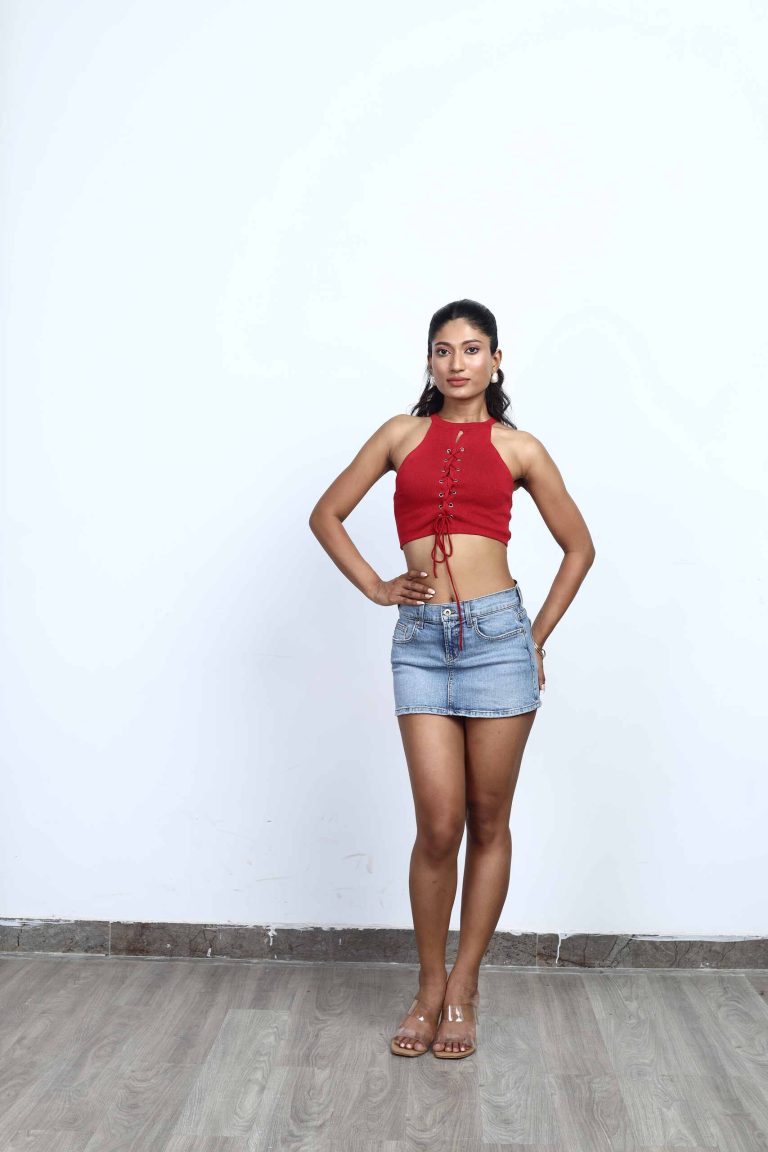 Kaelis Lace-Up Crop Top & Denim Mini Skirt Alternate