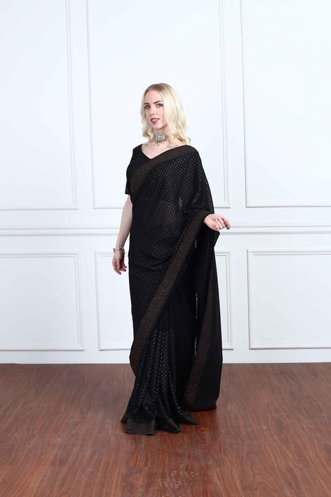 Midnight Crystal Embellished Saree Set