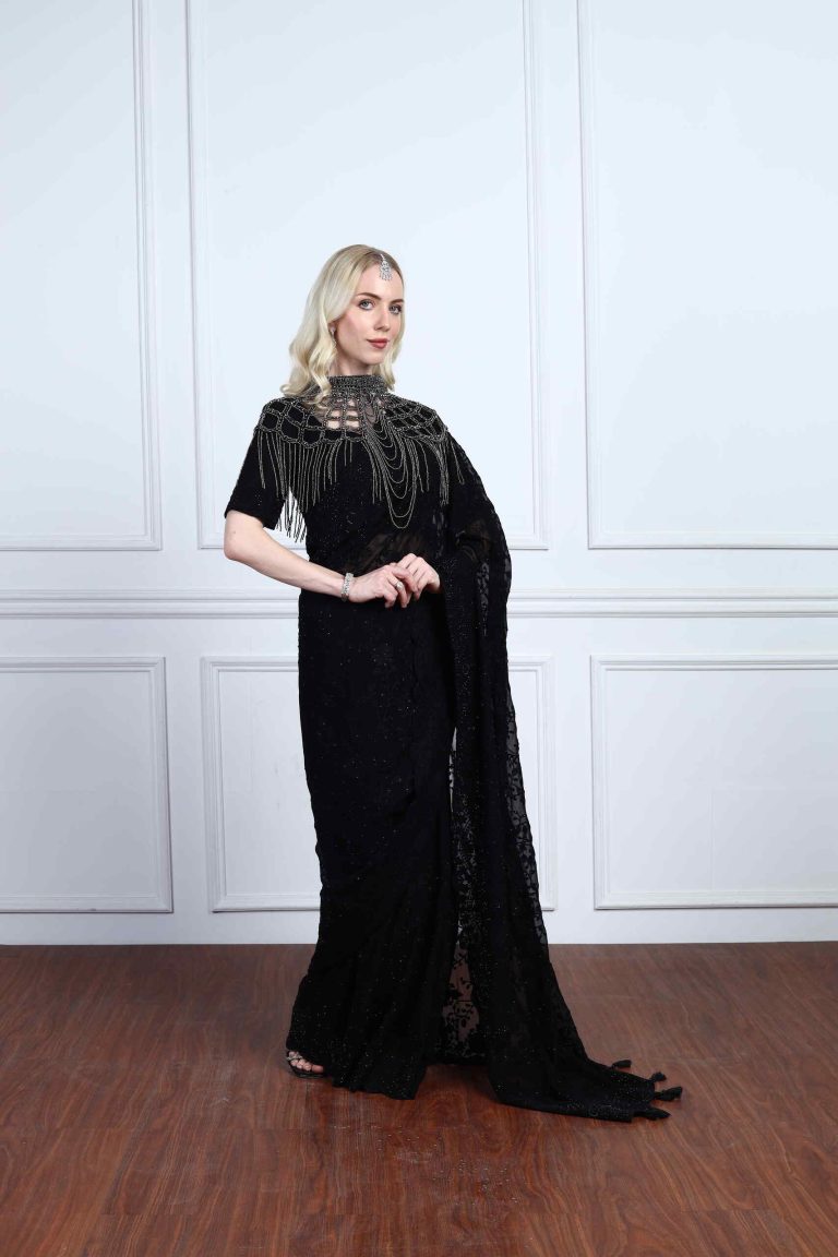 Midnight Beaded Saree Set Alternate