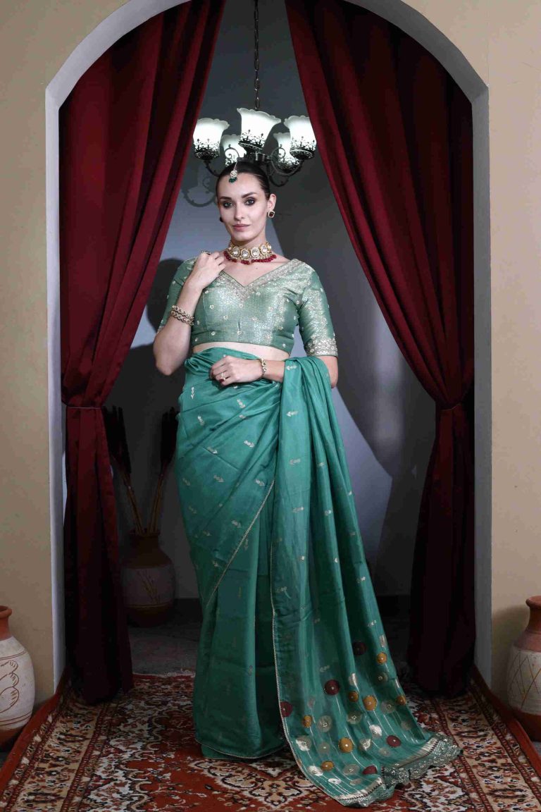 Sea Green Mirror Saree Set Alternate