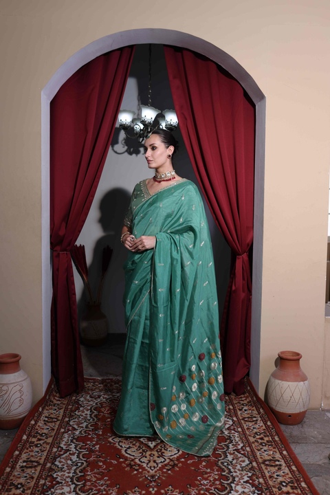 Sea Green Mirror Saree Set
