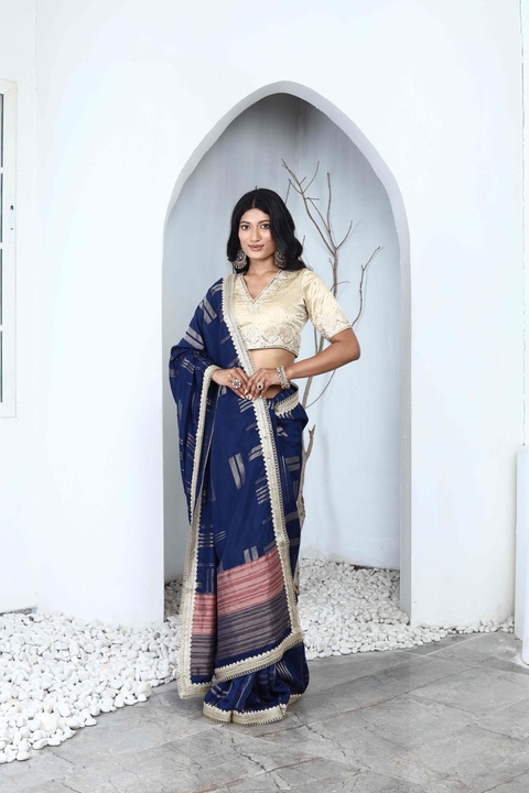 Navy Handwoven Saree Set