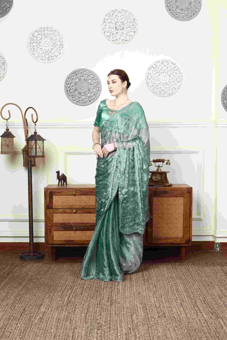 Verdigris Organza Couture Saree Alternate