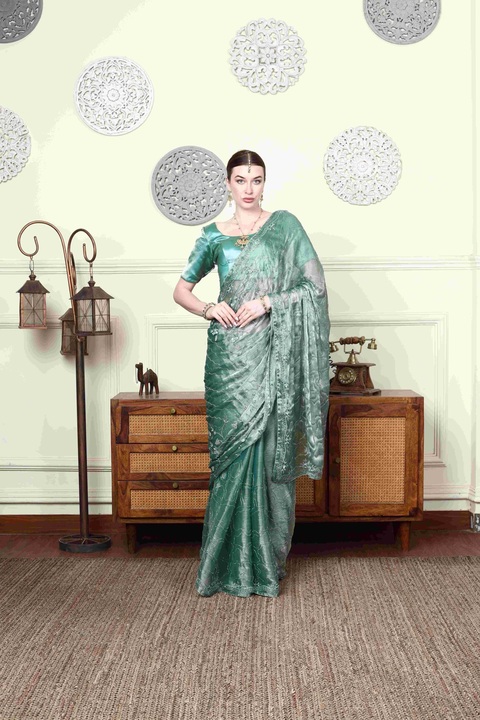 Verdigris Organza Couture Saree