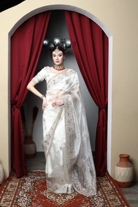 Ivory Bloom Saree Set