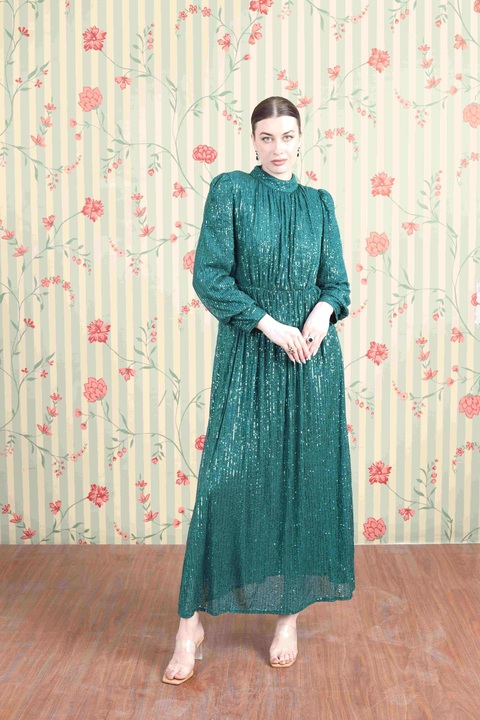 Émeraude Embellished Pleated Maxi Dress