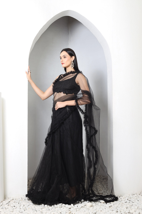 Noir Ruffle Saree Set