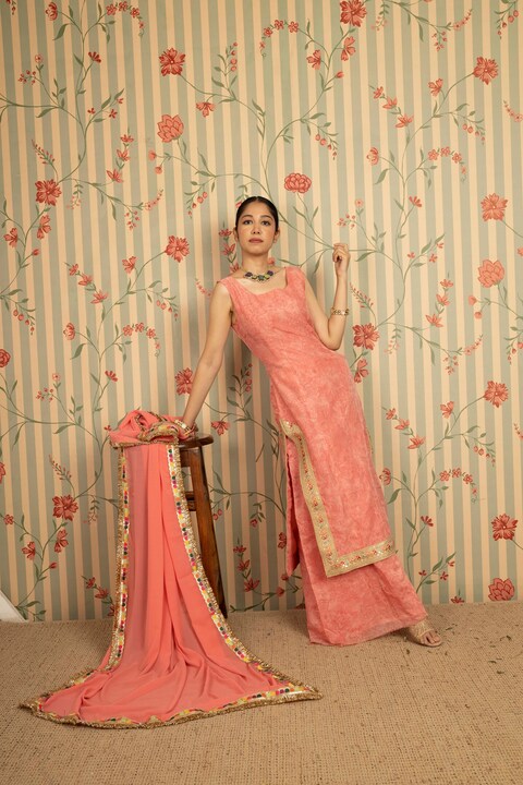 Peach Zari Suit Set